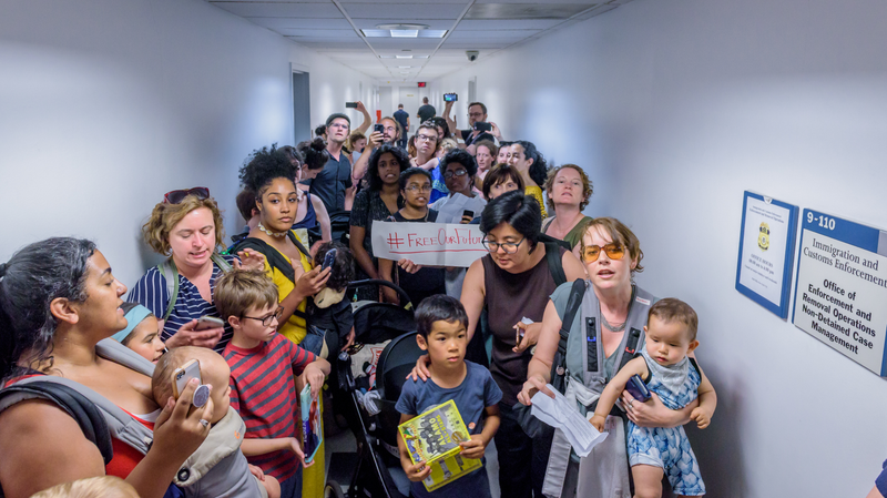 Dozens of parents and babies took over the offices of Thomas R. Decker, New York field office director for ICE Enforcement and Removal Operations at the ninth floor of 26 Federal Plaza.